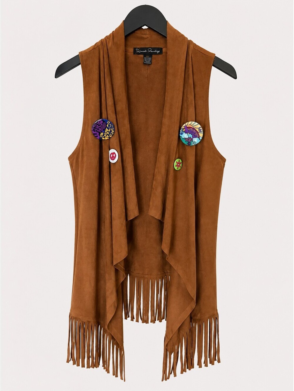 Women’s Hippie Fringe Vest Costume – Brown Faux Suede – Size Medium